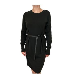 Loro Piana 100% Cashmere Sweater Dress Black classic lambskin belt sz 40 Italy